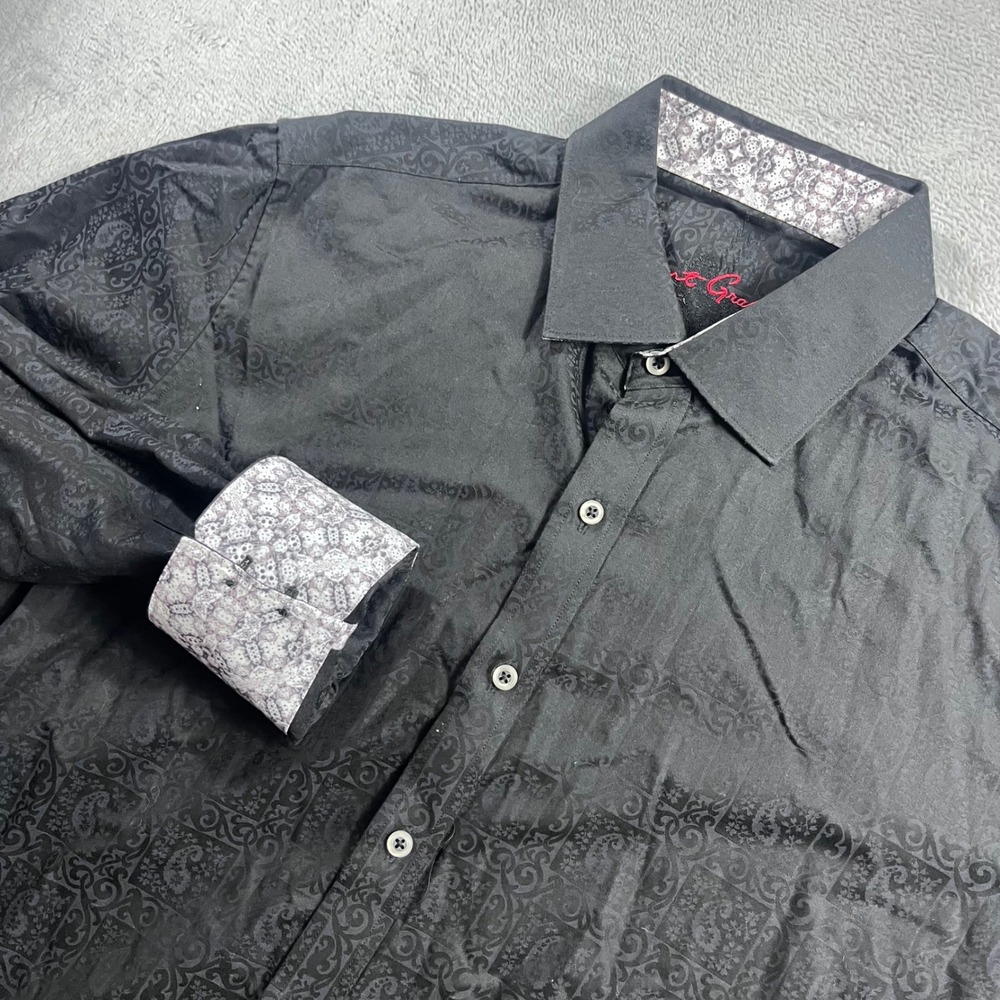 Robert Graham Black Jacquard Paisley Button Down Shirt Mens Large Long Sleeve